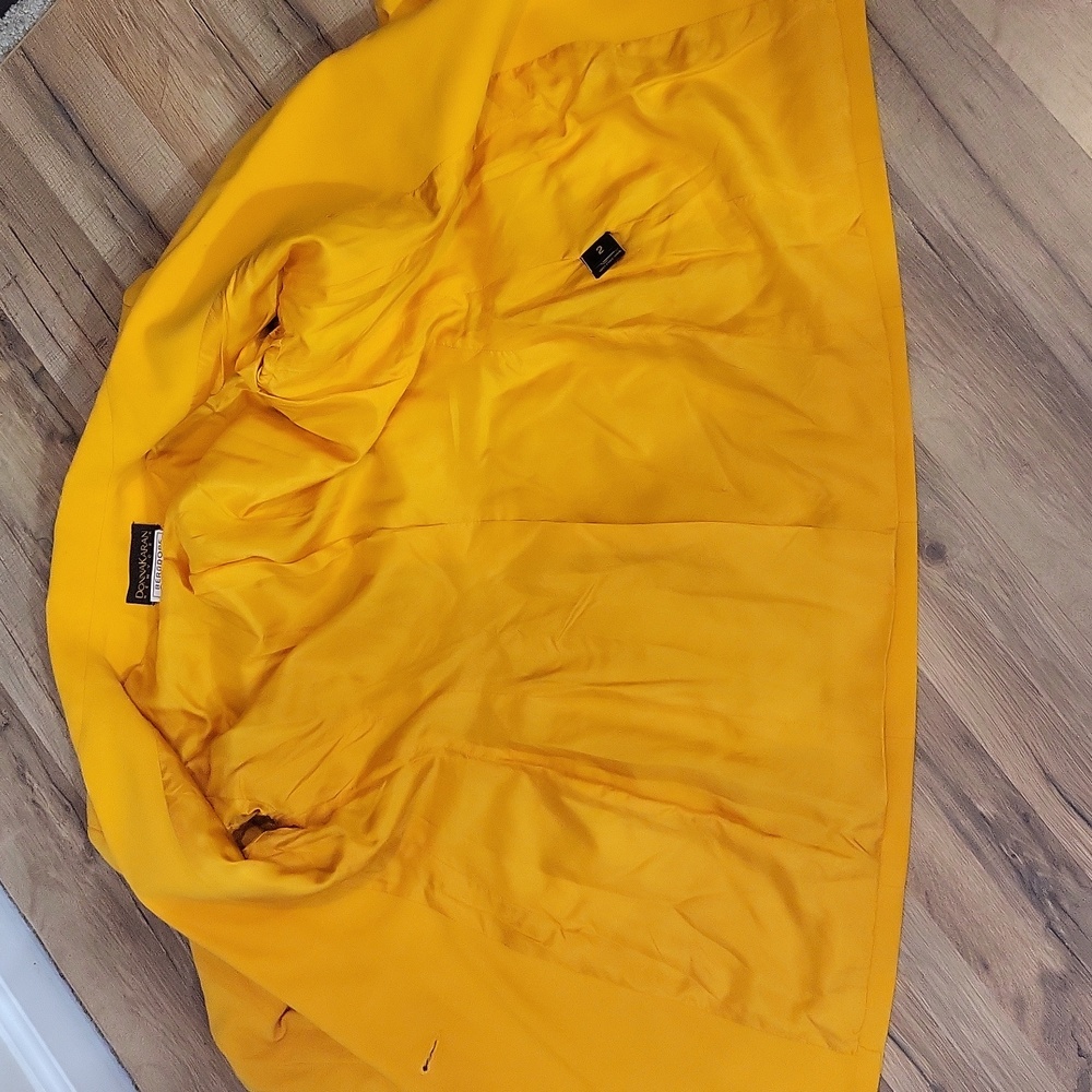 Vtg 80s 90s DONNA KARAN Orange Oversized Longline Wool Crepe 1 Button Blazer - Picture 7 of 16